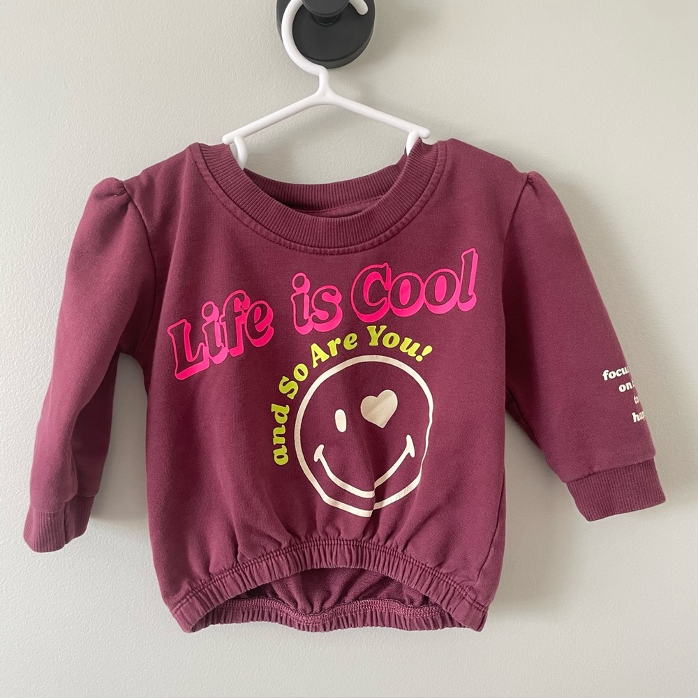 Annie Baby Girl Long Sleeve "Life is Cool" Smiley Sweatshirt - 9-12 Months